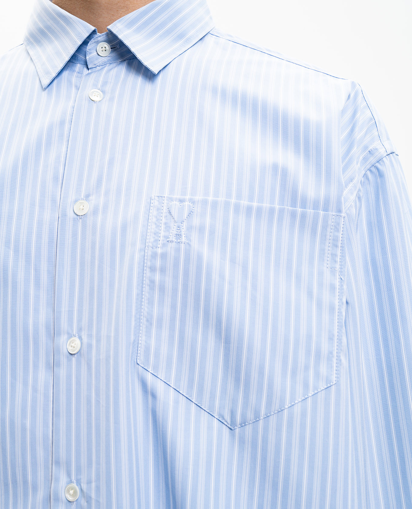 

Blue striped shirt with emblem Ami Paris, Light blue