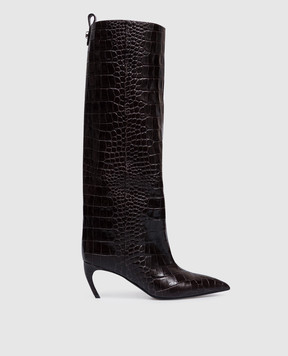 The Attico Lea brown leather boots with crocodile embossing 261WSH00879LBT155PR