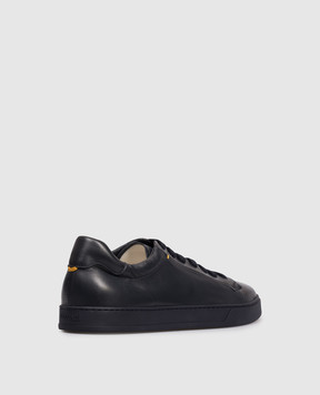 Doucal's Blue leather sneakers with textured logo DU3552SPENUF281
