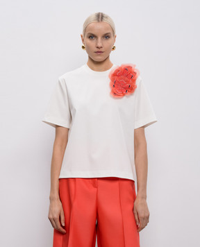 Agnona White T-shirt with floral applique TT1104LY2050