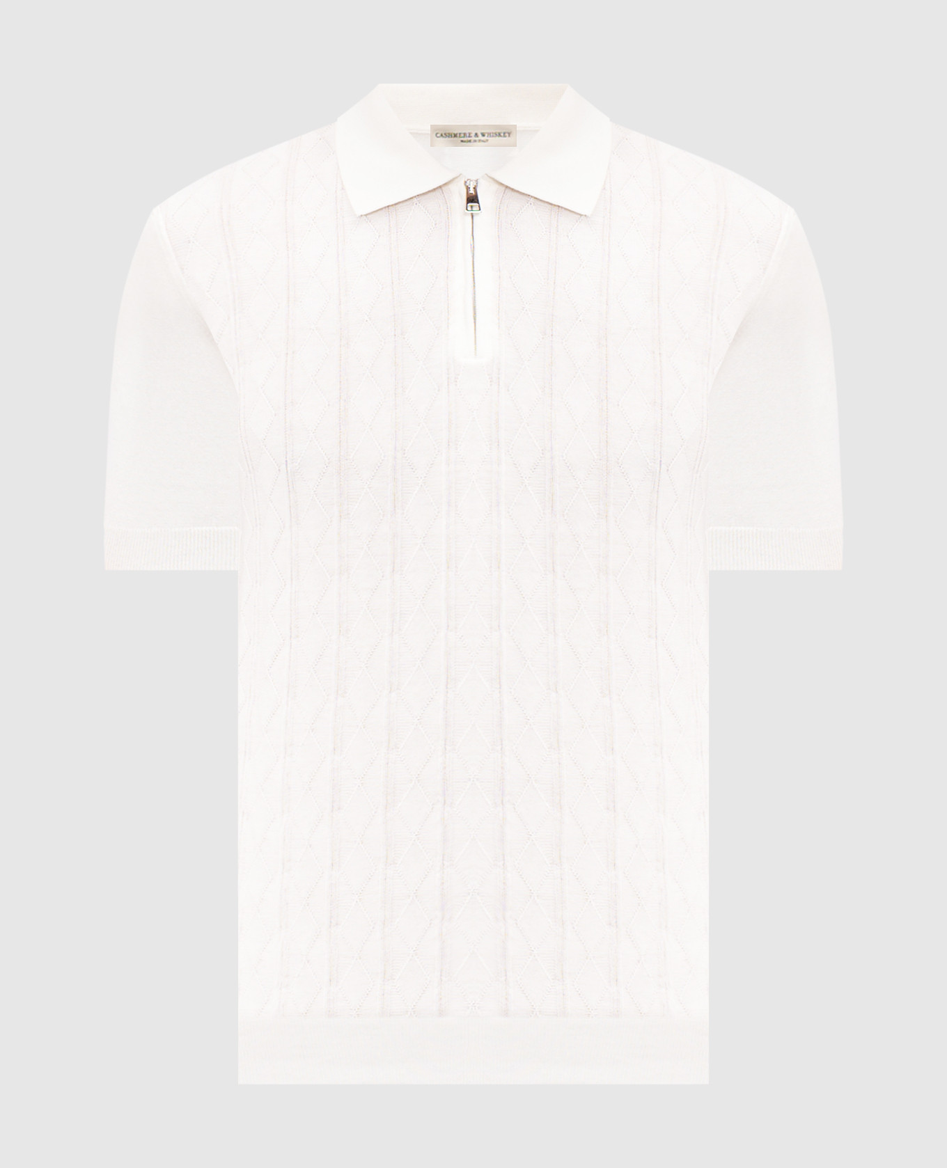 White polo with textured pattern