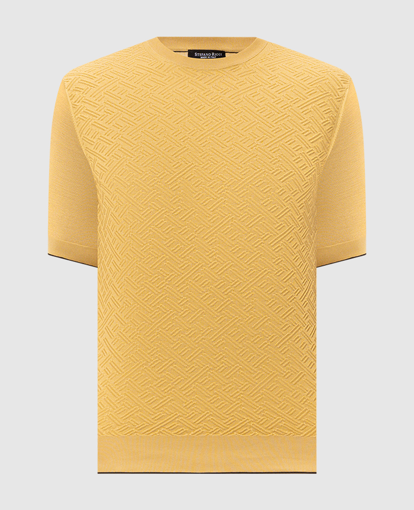 Yellow silk T-shirt with woven pattern