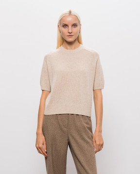 Allude Beige cashmere short-sleeved sweater 26511152