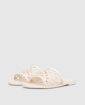 Babe Pay Pls Ivory leather flip-flops with weaving SLIPY
