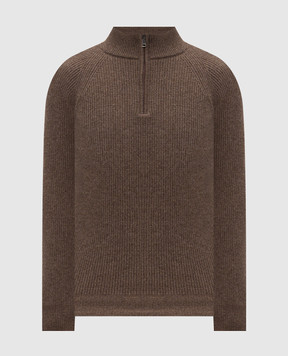 Pini Parma Brown wool and cashmere sweater with zipper HZIPRIBBRW