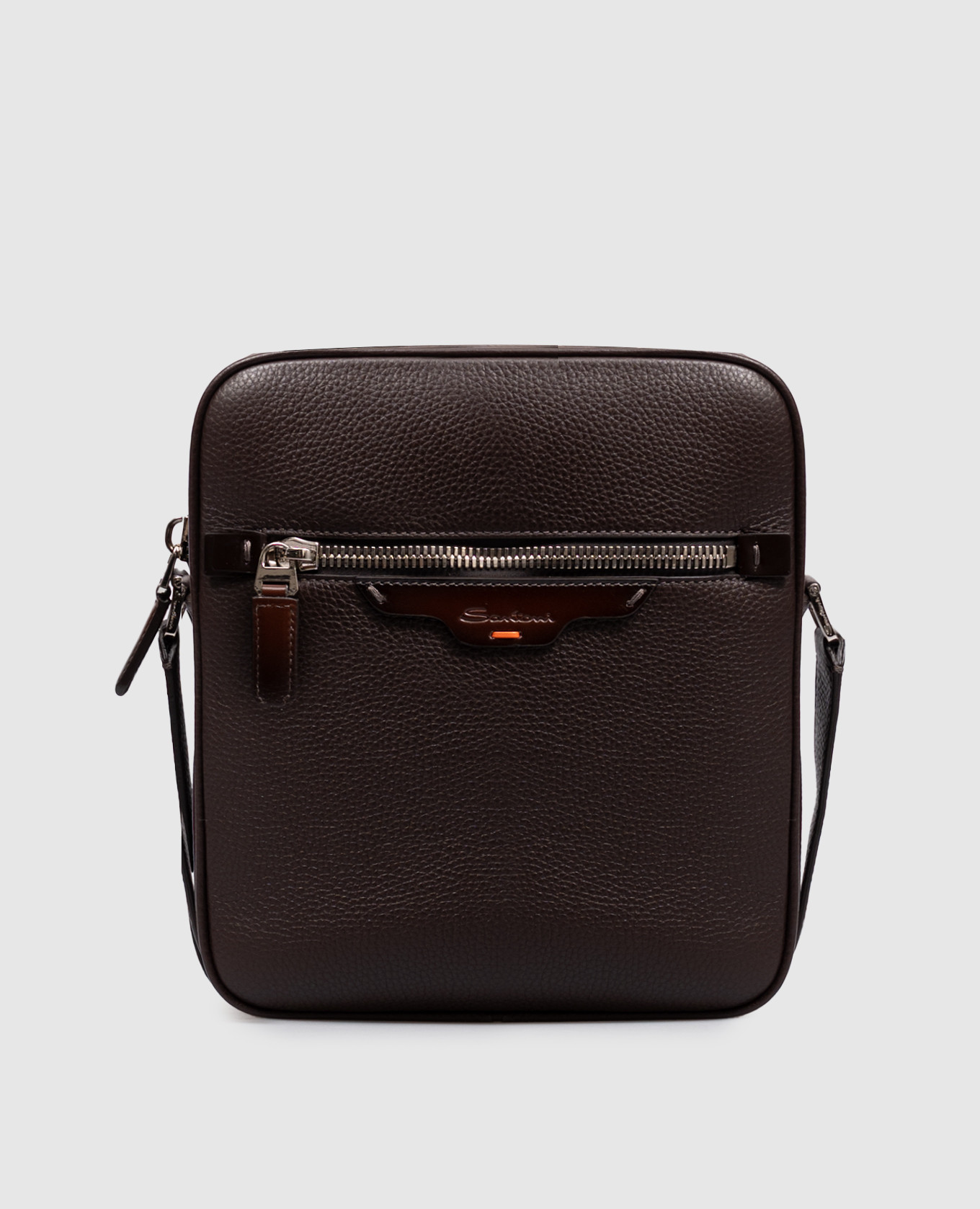 Brown leather bag with logo