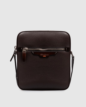 Santoni Brown leather bag with logo UIBBA2913ENAITB