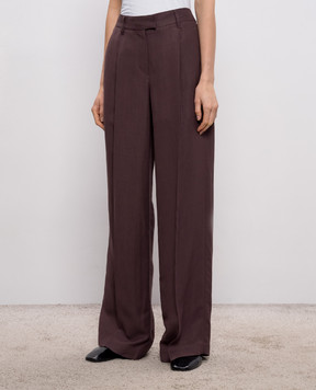 Brunello Cucinelli Brown linen pants with monil chain MH126P8884