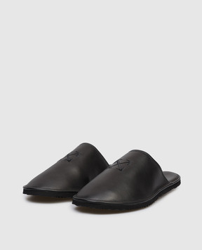 Off-White Black leather slippers with Arrow embroidered logo OMIJ00BS26LEA001