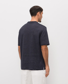 Agnona Blue linen T-shirt with logo embroidery TT11U3YY3007