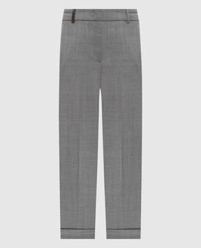 Peserico Gray wool pants with monil chain P0478602660