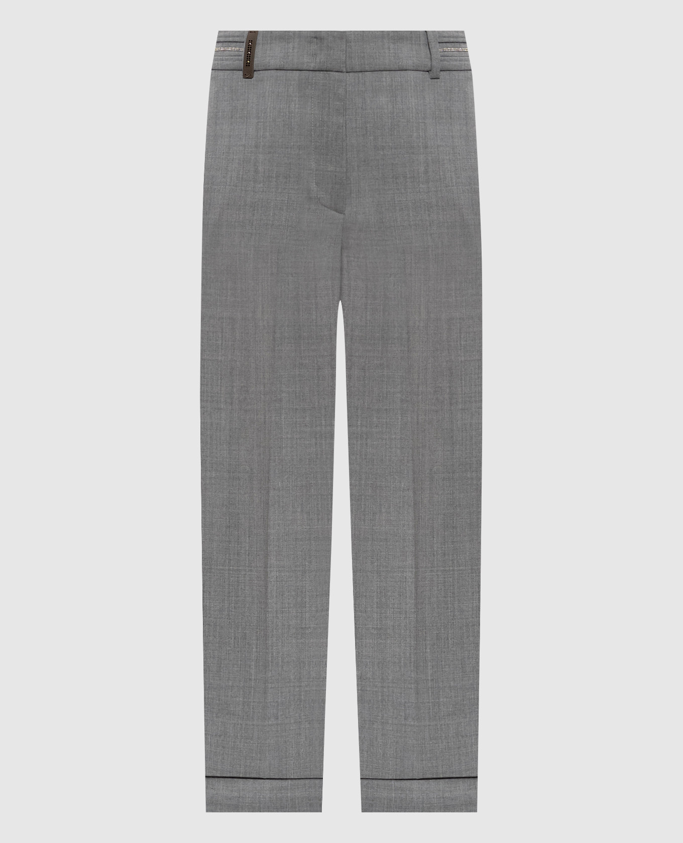 Gray wool pants with monil chain