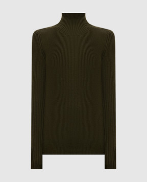 Victoria Beckham Green ribbed merino wool golf shirt 1426KJU007539A
