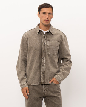 Trussardi Khaki denim shirt with logo embroidery 54038200031NMS190D80