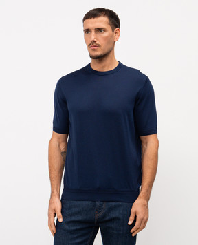 Stefano Ricci Blue silk T-shirt with embroidered logo K616215G10F26101