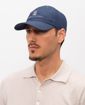 Brunello Cucinelli Blue wool cap with contrast logo embroidery M032P9850
