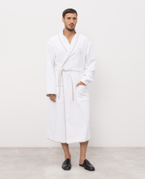 Brunello Cucinelli White terry robe with embroidered emblem MLB925152