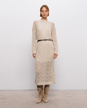 Brunello Cucinelli Beige mohair dress with sequins MRG562A90