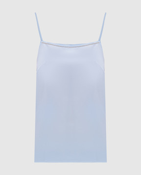Peserico Blue silk top with monil chain A08921D07325