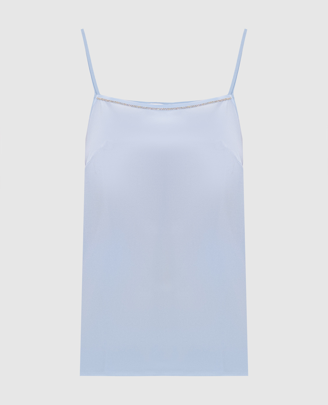 Blue silk top with monil chain