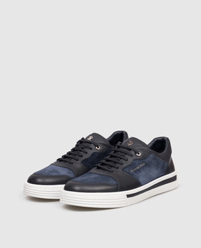 Stefano Ricci Blue leather sneakers with textured logo UV23G6705WYSDPM