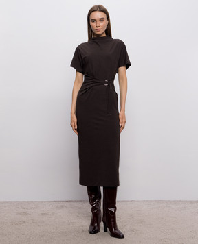 Brunello Cucinelli Brown midi dress with wool MP929AFB91