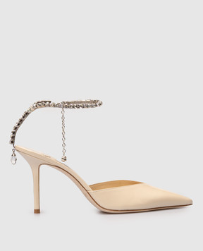 Jimmy Choo Beige patent leather slingbacks SAEDA with crystals SAEDA85BOB