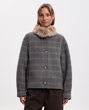 Twinset Gray wool check coat 262TP2221