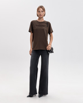 Twinset Brown T-shirt with textured logo 262TP2303