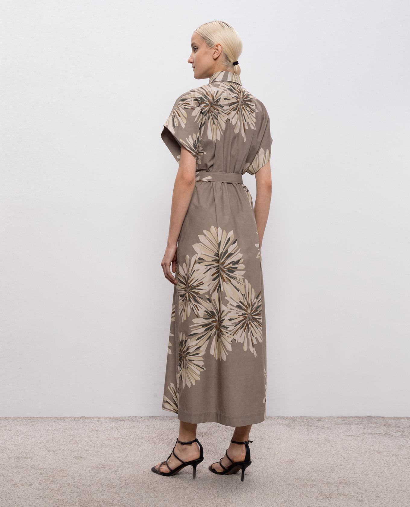 

Khaki floral print shirt dress Brunello Cucinelli