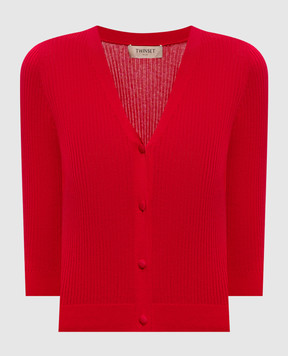 Twinset Red cropped ribbed cardigan with silk 261TT3182