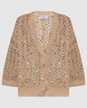 Peserico Beige openwork cardigan with sequins A99095F039117B