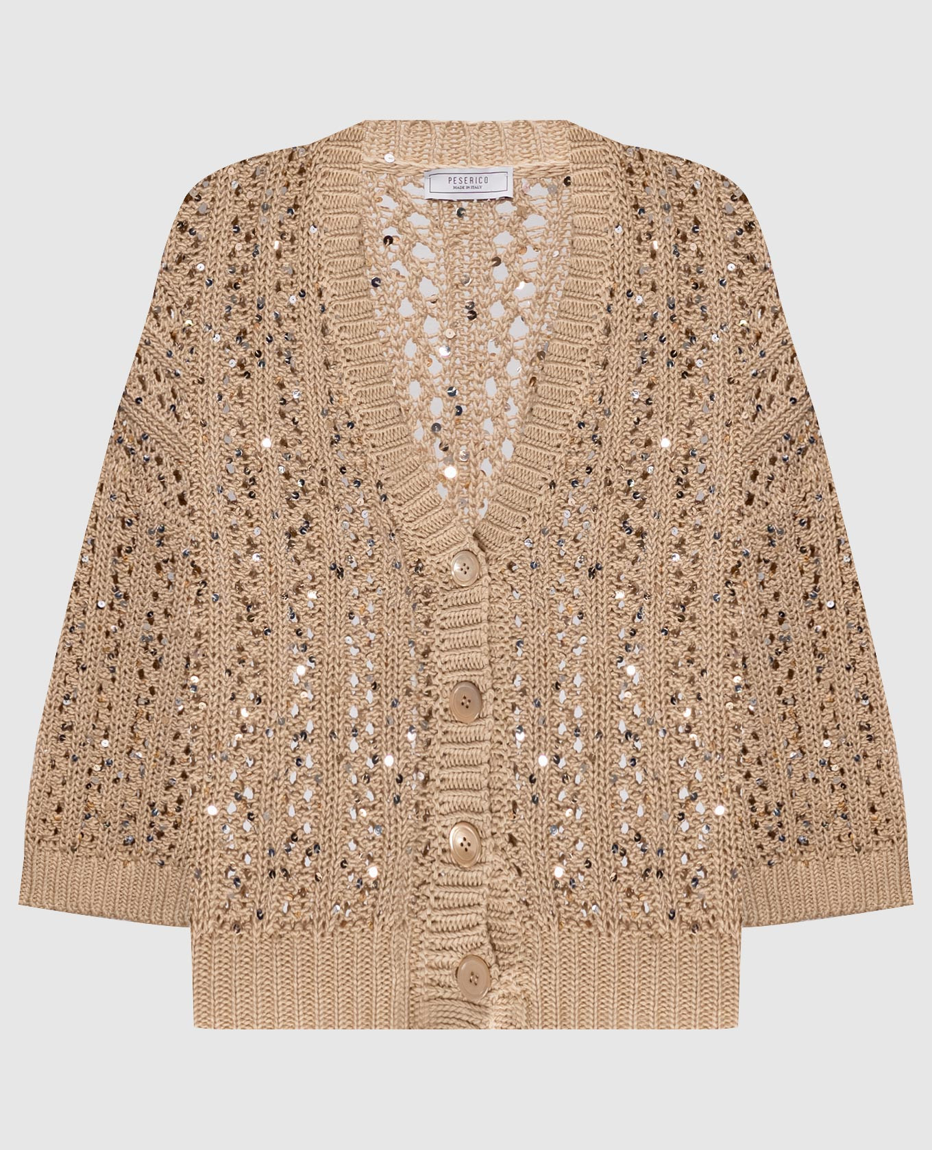 Beige openwork cardigan with sequins