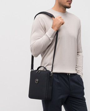 Stefano Ricci Blue leather bag with ruthenium-coated emblem ND218GTUVD