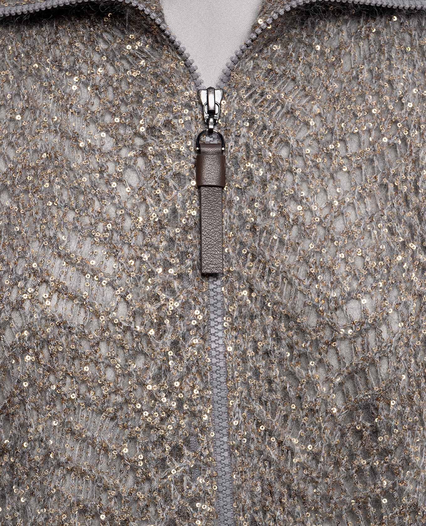 Gray openwork cardigan with sequined wool Brunello Cucinelli 5