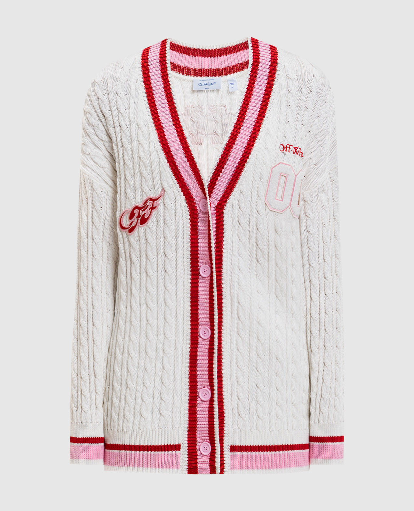 

White College Patch Cable Cardigan Off-White