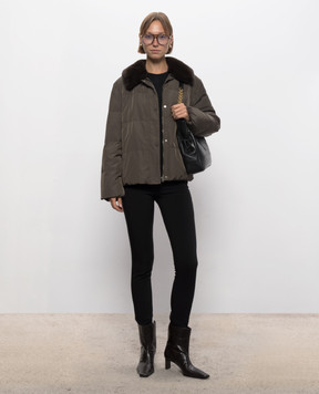 Yves Salomon Army Khaki down jacket with mink fur 27WFV03761DOTM