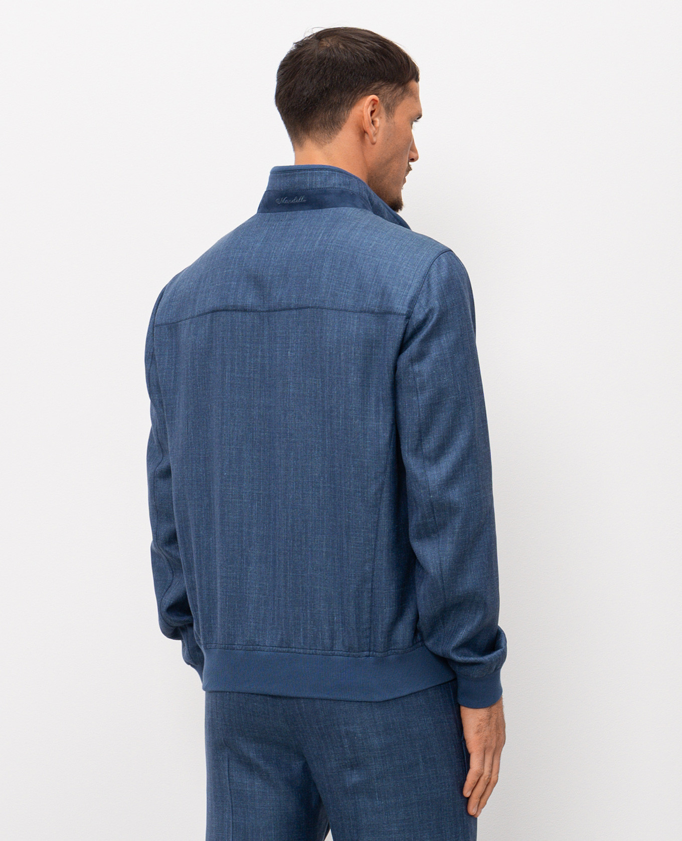 

Blue wool, silk and linen jacket with logo embroidery Enrico Mandelli
