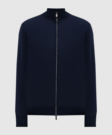 Blue wool and cashmere cardigan