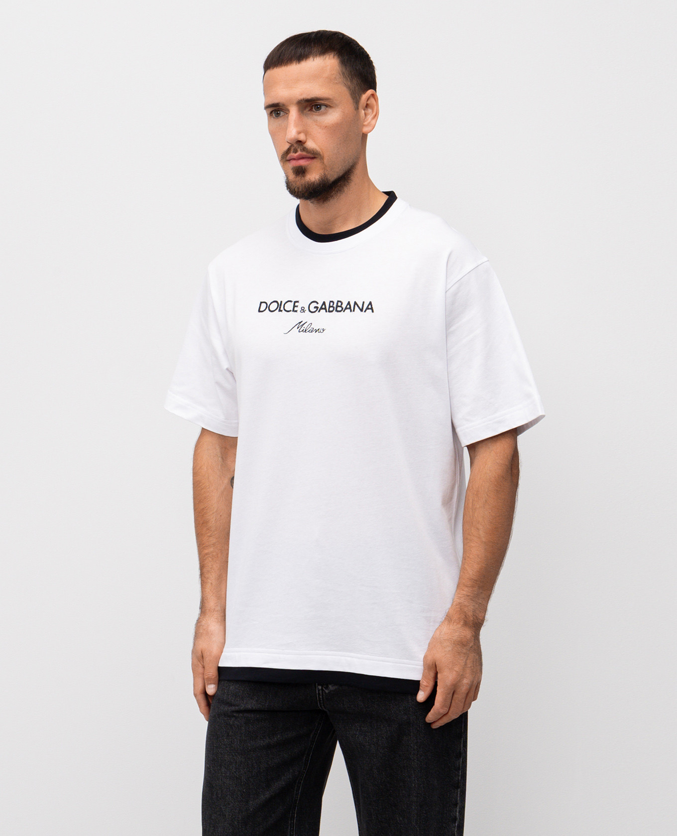 

White T-shirt with logo embroidery Dolce&Gabbana