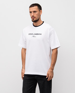 Dolce&Gabbana White T-shirt with logo embroidery G8ST6ZG7PCG