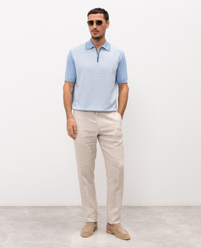 Stefano Ricci Blue polo shirt with patterned silk K414016P31F26167