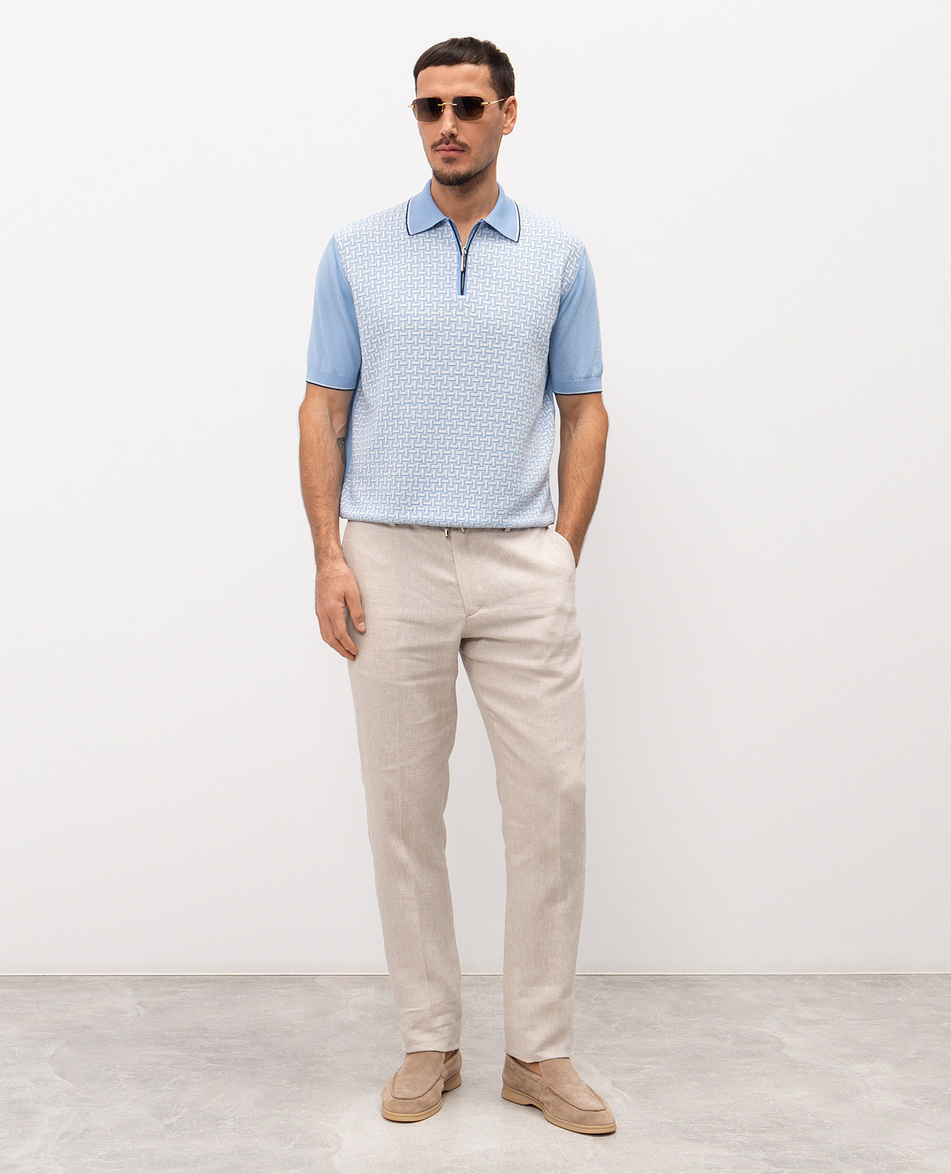 

Blue polo shirt with patterned silk Stefano Ricci, Light blue