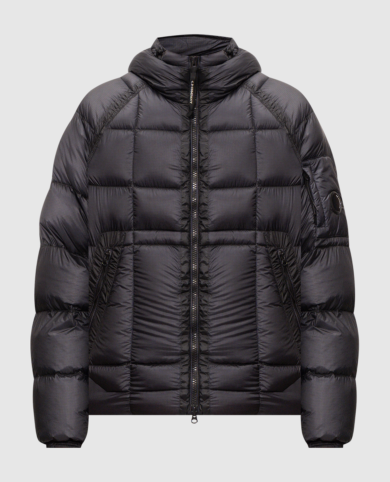 Blue down jacket with logo patch