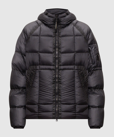 Blue down jacket with logo patch