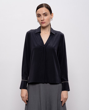 Peserico Blue silk blouse with monil chain A0688307325