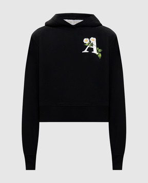 Palm Angels Black hoodie with floral logo print PWBB022G20FLE005