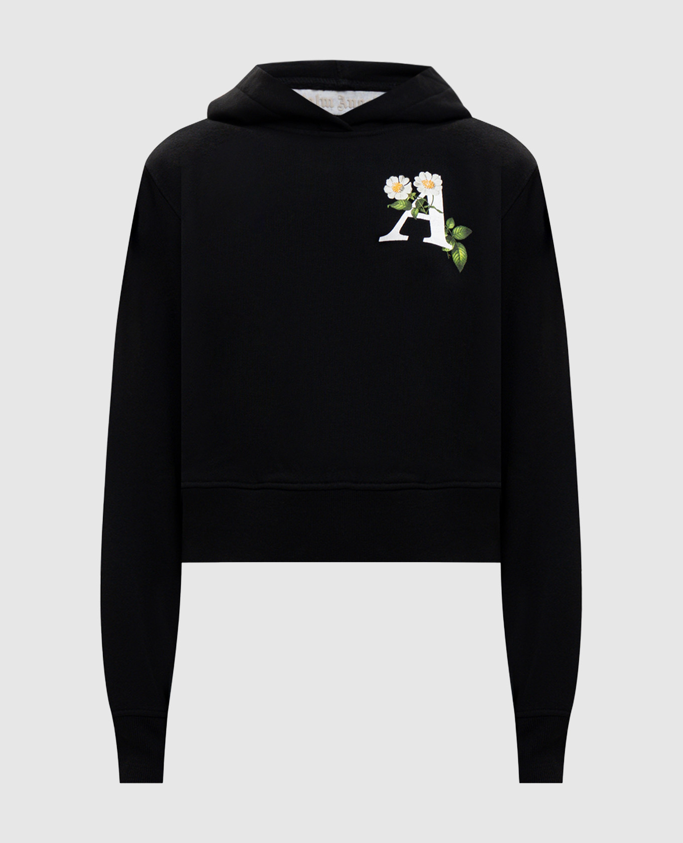 Black hoodie with floral logo print Palm Angels
