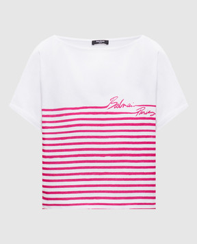 Balmain White striped cropped t-shirt GF1EE150GF53