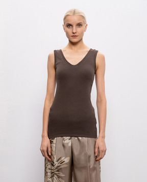 Brunello Cucinelli Brown ribbed tank top with chain M0TC8BJ312